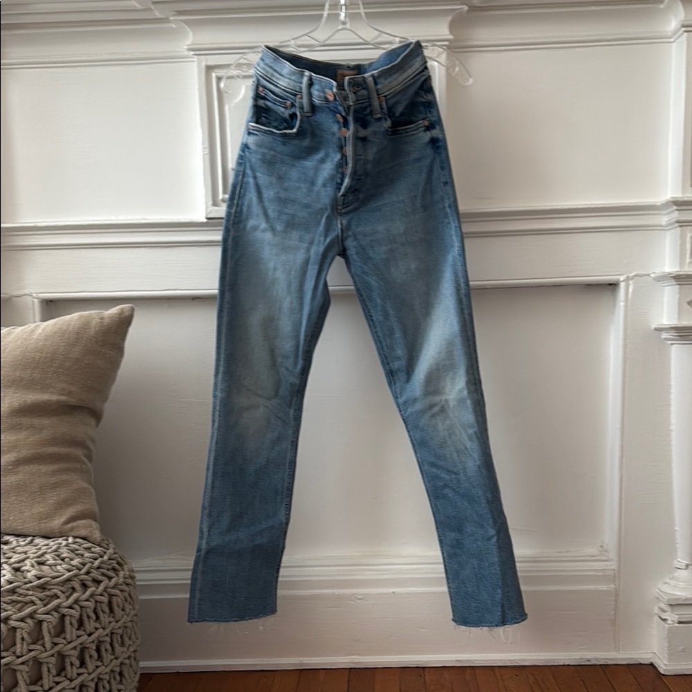 MOTHER High Rise Blue Jeans with Vintage Wash